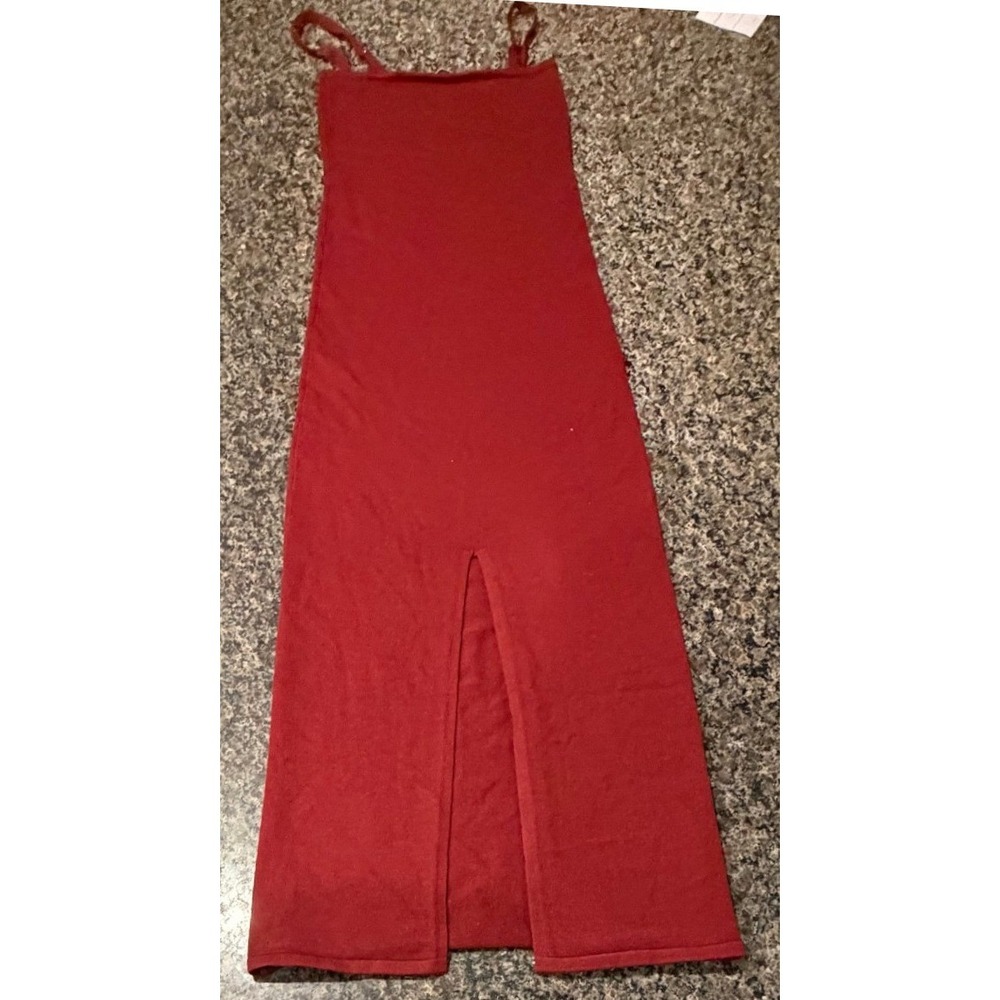 MESHKI Red Knit Maxi Dress Spaghetti Strap Back Slit KN09616KD1 Small
